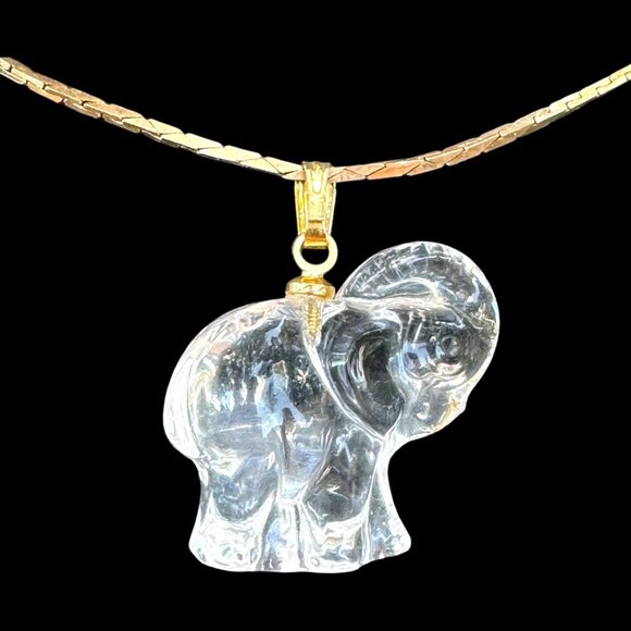 Avon Jewelry - Vintage Avon Glass Elephant Pendant Necklace On Gold-Tone Chain For Women